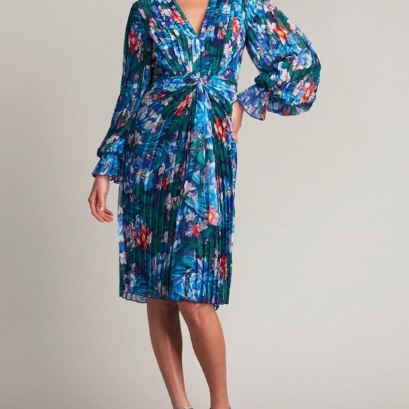 Floral Pleated Dress with Long Sleeves - Picture 2 of 3